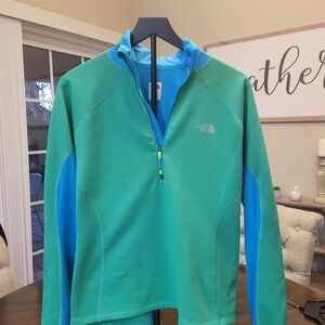 The North Face Green and Blue Quarter-Zip Pullover